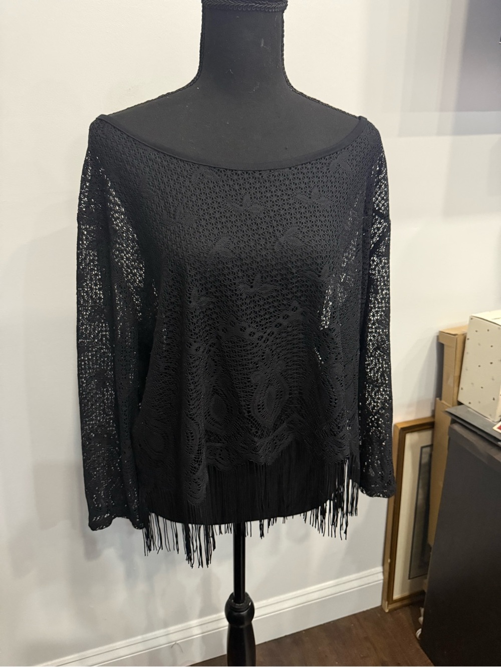 Lane Bryant Black Crochet FringeCrop Top